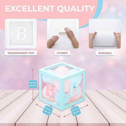 Baby Shower Boxes with Letters – Pink And Blue Boxes with Pink & Blue Balloons – 44-Piece Gender Reveal & Party Decoration Set by Vellax
