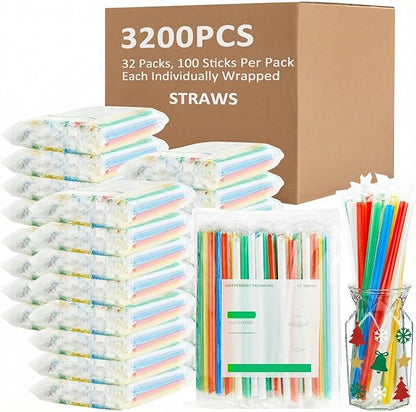 Tessco for you 3200 Pcs 9.84 Inch Jumbo Smoothie Straws Bulk Large Plastic Disposable Bubble Tea Straws Wide-Mouthed Individually Wrapped for Tall Homemade Milkshakes Drinking (Colorful)
