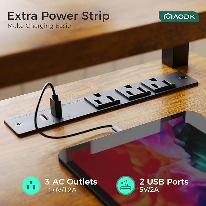 AODK Electric Standing Desk with Drawers & Keyboard Tray, 63 Inch Height Adjustable Gaming Desk with Power Outlets & LED Lights, Sit Stand Table with Monitor Stand for Home, Office, Rustic Brown