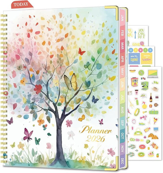 Daily Planner 2026, 8.5" x 11", Weekly & Monthly Planner from JAN.2026 to DEC.2026, Column View Calendar Organizers, Spiral Hardcover Agenda Book with Tabs for Office School Supplies, Tree