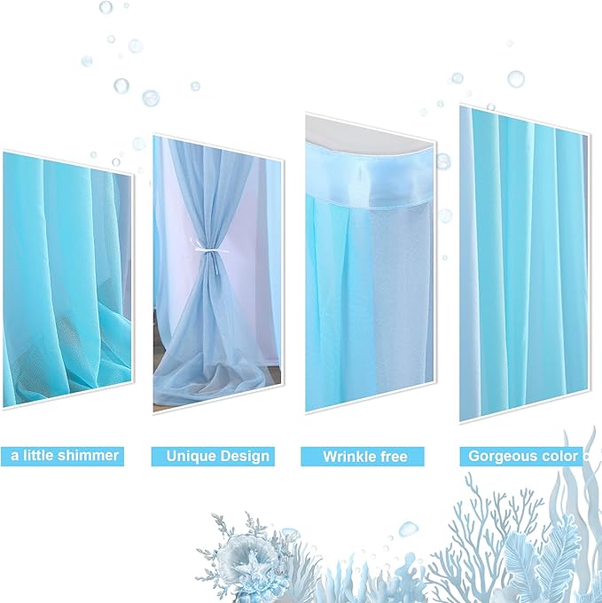 Tulle Table Skirt Blue Tutu Striped Table Skirts for Rectangle Tables Baby Shower Under the Sea Baby Shark Birthday Parties Decoration 14ft