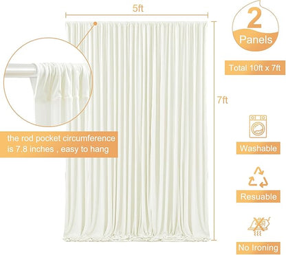 Ivory Backdrop Curtain for Wedding Parties Wrinkle Free Ivory Photo Curtains Backdrop Drapes Fabric Decoration for Baby Shower Photoshoot 5ft x 7ft,2 Panels