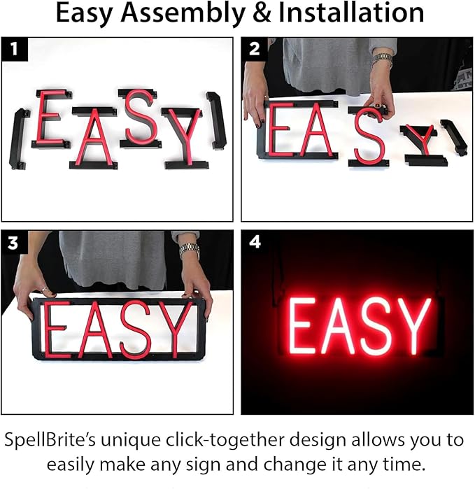 SpellBrite Custom Signs for Business | Custom Neon Sign Look, LED Light Source | Changeable 6.3" LED Letters (1 row, 8 characters)
