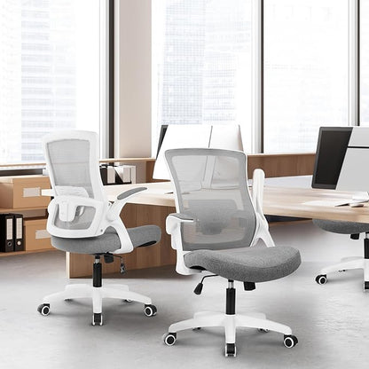 NEO CHAIR Office Desk Chair Computer High Back Mesh Gaming Seat with Ergonomic Adjustable Comfy Flip-up Armrests Lumbar Support Height for Home (Grey)