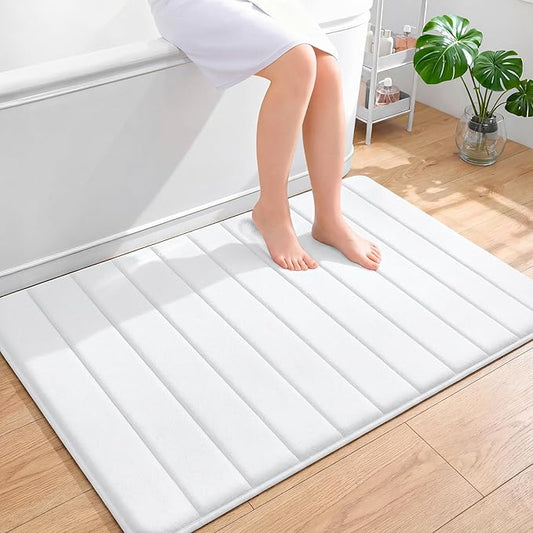 OLANLY Memory Foam Bath Mat 44x32, Super Soft Absorbent Bathroom Rugs, Quick Dry, Machine Washable Shower Floor Rugs, Bathmat Carpet, Bathroom Home Decor Accessories, White