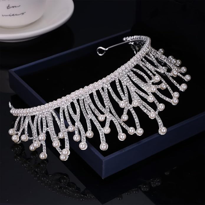 Kamirola - Baroque Wedding Crown Pearl Bride Tiaras Crystal Crown and Tiaras Flower Bridal Headpieces for Women and Birthday Prom Pageant Party Halloween… (Silver AB)