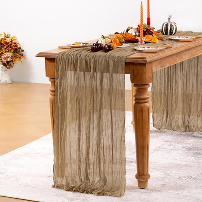 Nude Cheesecloth Table Runner Christmas Table Runner Boho Gauze 120 Inches Coffee Cheese Cloth Table Decor for Xmas Holiday Season Parties Wedding Bridal Baby Shower Tea Party Decor