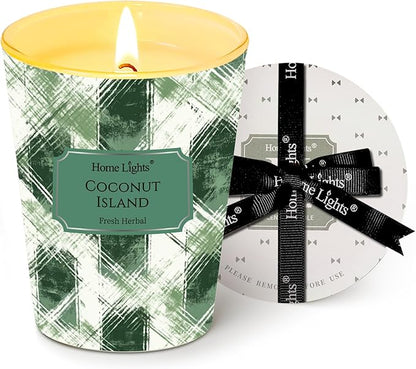 HomeLights 1-Wick Candles for Home Scented - 6.7oz Soy Wax Blend Candle Long-Lasting Fragrance, Scandinavian Minimalist Design Home Decor and Housewarming Gifts, Coconut Island