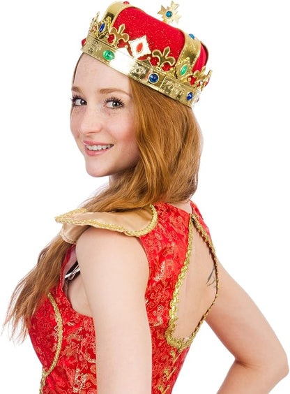 Skeleteen Regal Gold King Crown - Royal Red Felt Imperial Jeweled Mens and Womens Unisex Party Dress Up Accessory Crowns - 1 Piece