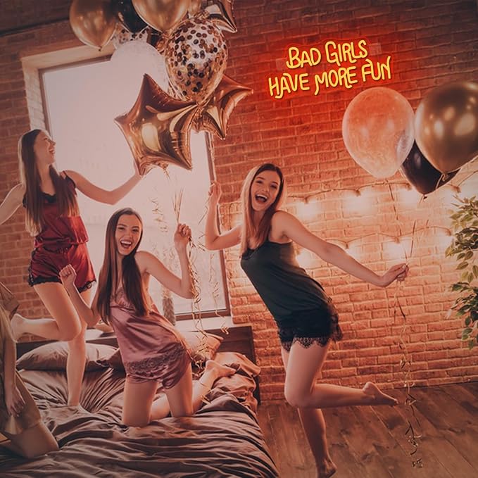 NOSUN Bad Girls Have More Fun Neon Sign Red Happy Halloween Neon Sign LED Wall Decor Hanging Light for Bedroom Living Room Bar Office USB Powered Spooky Scary Youth Holiday Party Gift