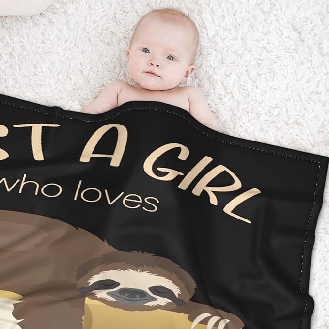 Just a Girl Who Loves Sloths and Books Blanket Lightweight Cozy Flannel Fleece Throw Blanket Best Gift Home Decor for Bed Couch Outdoor Camping 120"x90" King for Family