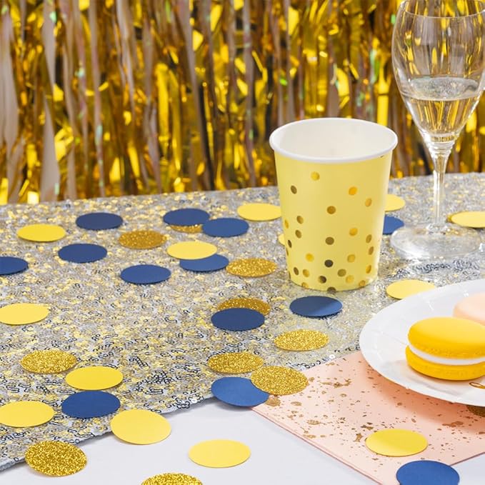 Gold Blue and Yellow Confetti Table Decoration for Graduation Birthday Eid Ramadan Festival Theme Party,1.2 inch in Diameter,200 Counts