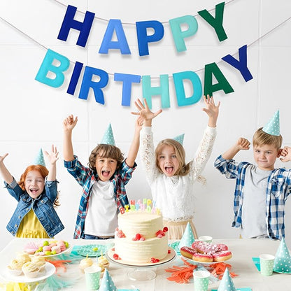 Felt Happy Birthday Garland Rainbow Banner Reusable Happy Birthday Sign Party Supply for Party Decor(Blue Color,Normal)