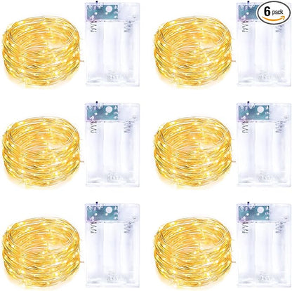 6 Pack Fairy Lights Battery Operated with Timer Silver Wire Mini 13FT 40LED Waterproof Cuttable Twinkle Christmas String Lights for Home Bedroom Wedding DIY Centerpiece Birthday (Warm White)