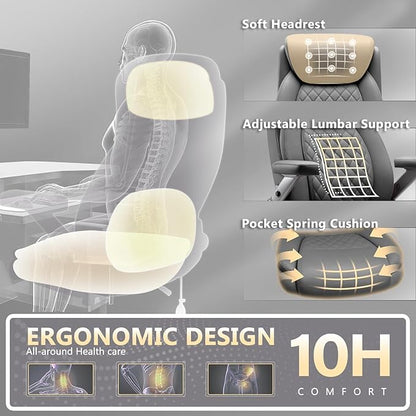650LBS Large Heavy Duty Office Chair with 5D Flip Arms,Comfy Big and Tall Executive Office Desk Chair with Pocket Spring Cushion,High Back Computer Chair with Lumbar Support,Dual Rubber Wheel