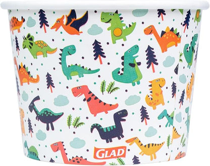 Glad for Kids Dinosaurs Paper Snack Bowls, Lids Not Included - Colorful Heavy Duty, Microwavable, Disposable Snack Cups with Lid for Soup or Ice Cream, 12 Ounce, 20 Count