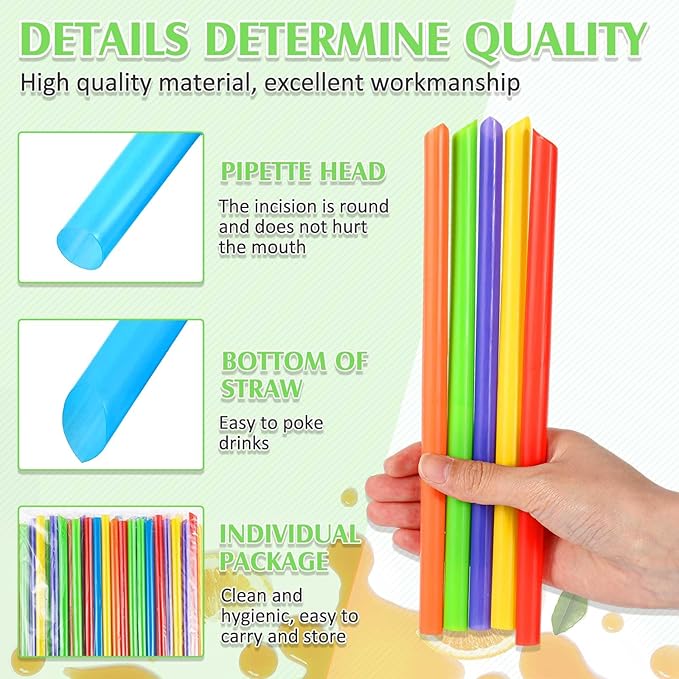 Tessco for you 600 Pcs 8 Inch Jumbo Smoothie Straws Bulk Large Plastic Disposable Bubble Tea Straws Wide-Mouthed Individually Wrapped for Tall Homemade Milkshakes Drinking(Classic Color)