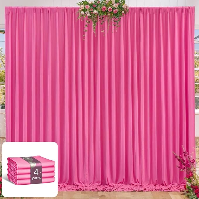 16 x 10ft Hot Pink Backdrop Curtains for Girls Party Photo Background Curtains Wrinkle Free Drapes for Backdrop Long Curtain for Wedding Bridal Shower Valentine's Day Birthday Baby Shower, 4 Panels
