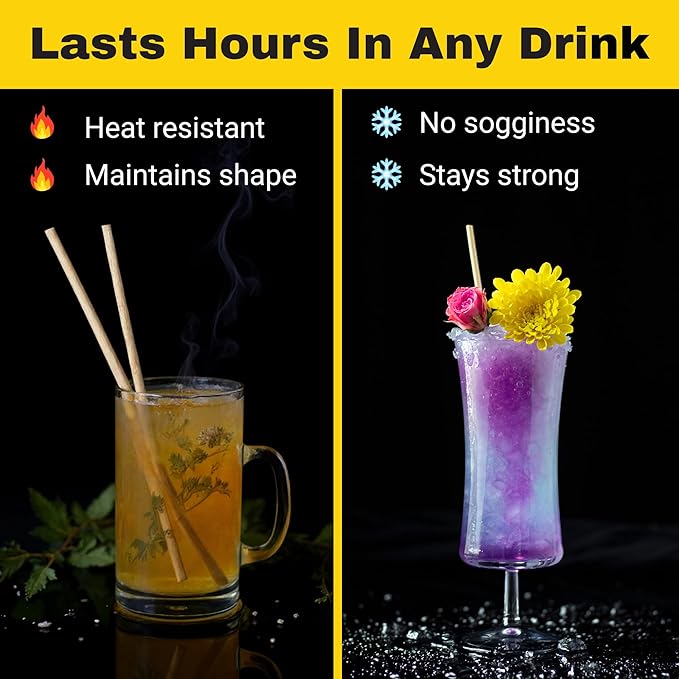 HAY! Straws® 7.75" Regular Drinking Straws | 100ct Disposable Natural Wheat Stem Straws | Never Soggy, Neutral-Taste | 100% Biodegradable | Alternative to Plastic and Bioplastic Straws