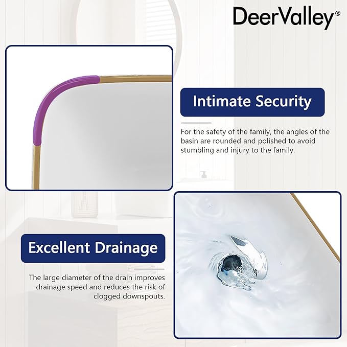 DeerValley Liberty 16x12 Inch Rectangular Vessel Sink, White Ceramic Basin with Gold Band, Above Counter Bathroom Sink, DV-1V0366