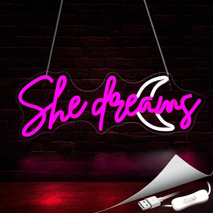 She Dreams Neon Sign, Neon Signs for Wall Decor Neon LED Signs Room Neon Light Up Signs Home Decor