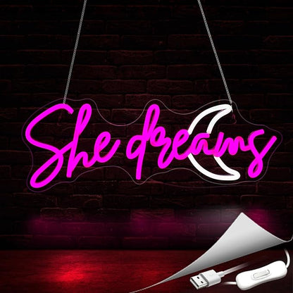 She Dreams Neon Sign, Neon Signs for Wall Decor Neon LED Signs Room Neon Light Up Signs Home Decor