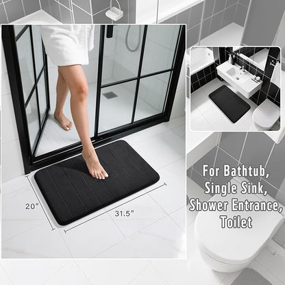 Yimobra Memory Foam Bath Mat, Super Soft Absorbent Bathroom Rug Non Slip 31.5x20 Inch, Quick Dry, Machine Washable Floor Carpet for Tub Shower, Home Decor Accessories, Black