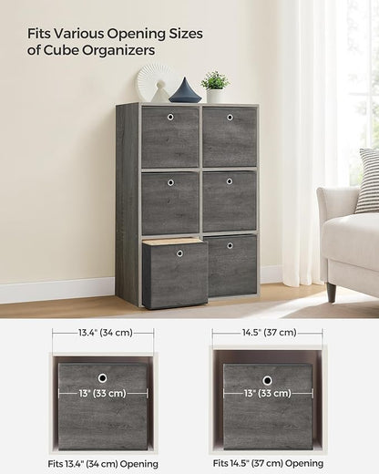 SONGMICS Storage Cubes, Set of 6 Storage Bins with Handles, Foldable Oxford Fabric and Non-Woven Fabric Storage Boxes, 13 x 13 x 13 Inches, Fit Cube Storage Unit, Misty Gray URFB133G01