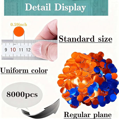 Orange and Blue Circular Foil Confetti Decorations: Party Table Metallic Confetti for Balloon Filling, Wedding, Graduation Party Decorations, 100g per Pack