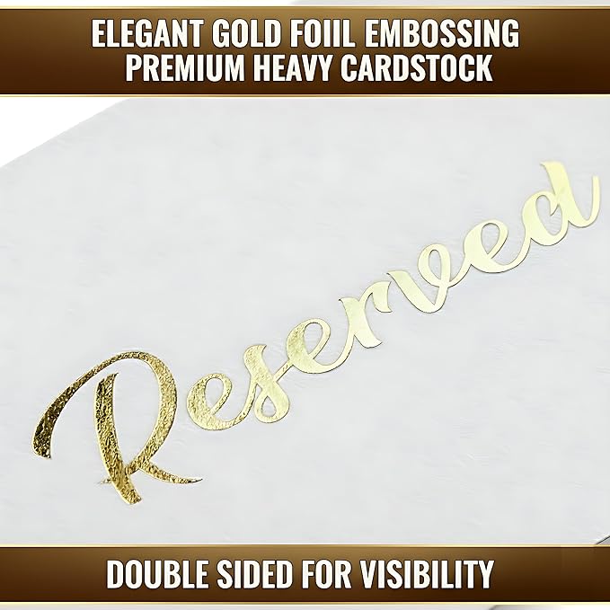 10 Pack Gold Reserved Table Signs for Wedding Receptions 3x4 inch - Double Sided Reserved Signs for Tables - Freestanding Reserved Cards for Tables - Table Reserved Sign for Restaurants & Parties