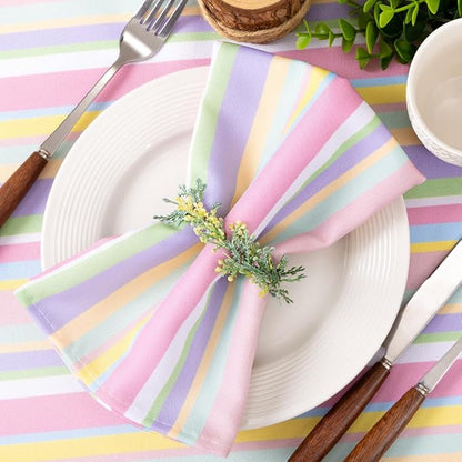 Socomi Easter Spring Cloth Napkins Stripe Linen Napkins Bulk Washable Cotton Napkins 17"x17" for Wedding Party Bridal Baby Shower Birthday Table Decorations Set of 6