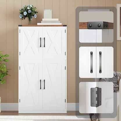 HOOBRO Bathroom Storage Cabinet, Farmhouse Freestanding Floor Cabinet with 2 Extra Hidden Storage Doors, Adjustable Shelves, Large Capacity, Easy Assembly, 11.8 x 23.6 x 43.5 Inches, White and Walnut