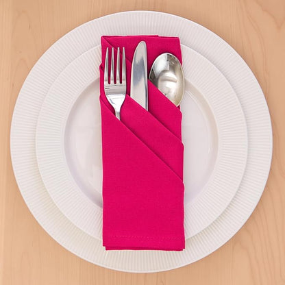 Encasa XO Hot Pink Cloth Napkins Set of 12, 17"x17" | Solid Color Cotton Dinner Napkins | Washable & Reusable Napkins for Dining Table Fall Decoration, Holiday & Christmas Festivals