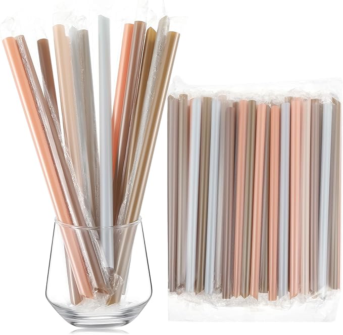 Tessco for you 600 Pcs 9.84 Inch Smoothie Straws Bulk Disposable Bubble Tea Straws Large Plastic Individually Wrapped Colorful for Tall Homemade Milkshakes(Boho Color)