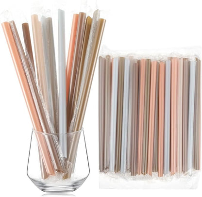 Tessco for you 600 Pcs 9.84 Inch Smoothie Straws Bulk Disposable Bubble Tea Straws Large Plastic Individually Wrapped Colorful for Tall Homemade Milkshakes(Boho Color)