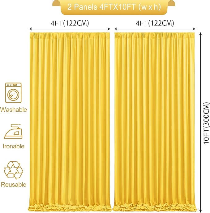 8 x 10 ft Yellow Backdrop Curtains for Party Photo Background Curtains Wrinkle Free Drapes Lemon Yellow Polyester Curtains Backdrop for Baptism Wedding Baby Shower Birthday Events, 2 Panels