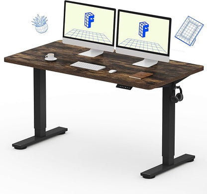 FLEXISPOT EN1 One-Piece Standing Desk with 1-Inch Thick Desktop, 55"x28" Electric Height Adjustable Desk for Home Office & Multi-Device Workstations, Rustic Brown