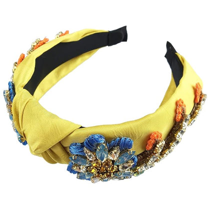 Yusier Baroque Rhinestone Crystal Hairband, Satin Fabric Hair Hoop in Yellow for Women, Hair Accessories, Exquisite Hairband, A Variety of Colors, 1 Count (Pack of 1)