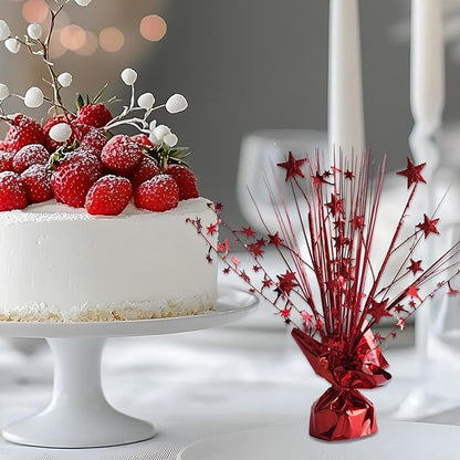 12 Pack Metallic Red Foil Spray Centerpieces Stars Brust Table Centerpieces for Wedding Birthday Anniversary Holiday Party Decor, Metallic Star Balloon Wights for Party, Table Decor for Party