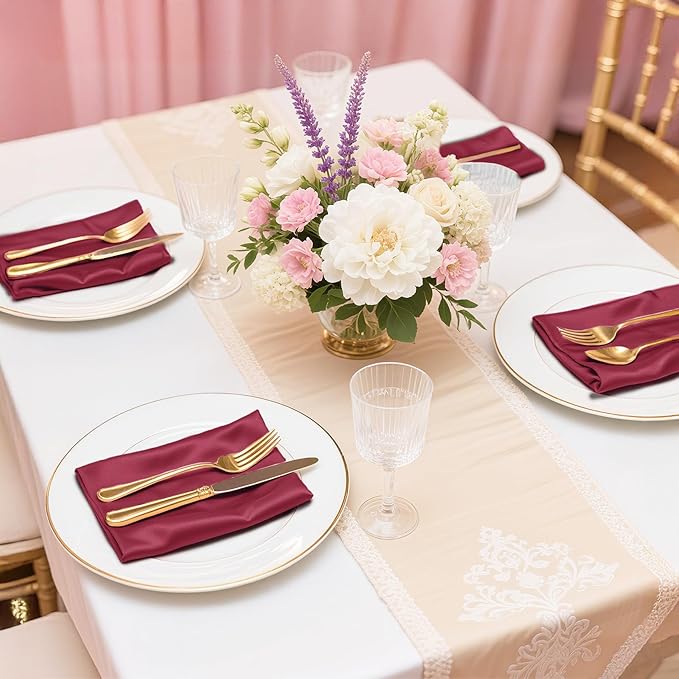 Bailarina 40 Pack Burgundy Satin Napkins,17x17 Inches Wedding Napkins Square Soft Silky Table Napkins Bulk Decorative Elegant Cloth Napkin for Party Decoration, Banquet,Wedding,Graduation