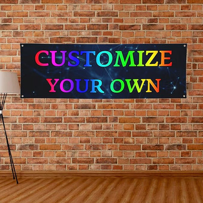 Custom Wall Banner Sign Customize Your Own Banner with Image Logo Text Personalized Background Decorative Backdrop for Birthday Party Business Graduation Wedding Christmas (6' x 2' / 180 cm x 60 cm)