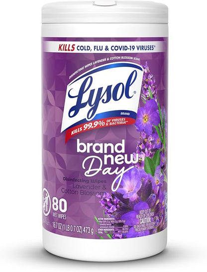 Lysol Disinfectant Wipes, Multi-Surface Antibacterial Wipes For Disinfecting, Dorm Room Essentials, Cleaning Supplies for Home, Bathroom, Lavender & Cotton Blossom Scent, 80 Count