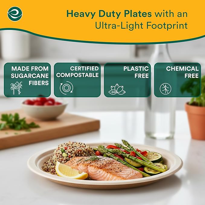 ECO SOUL Compostable 9 Inch(1000-Pack) Biodegradable Heavy-Duty Disposable Eco-Friendly Paper Plates for Thanksgiving Dinner & Parties, Wedding, Event