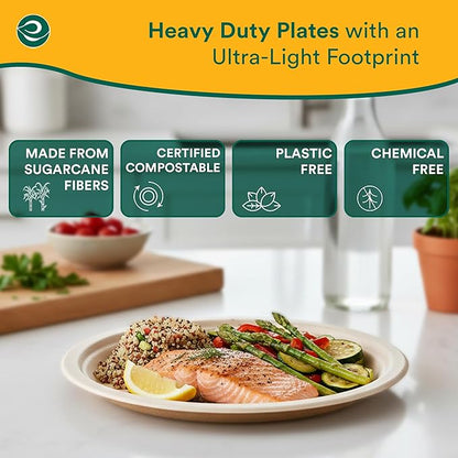 ECO SOUL Compostable 9 Inch(500-Pack) Biodegradable Heavy-Duty Disposable Eco-Friendly Paper Plates for Thanksgiving Dinner & Parties, Wedding, Event