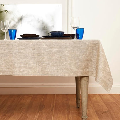 Solino Home Linen Tablecloth 60 x 132 Inch - 100% Pure Linen Champagne Beige Table Cloth for Rectangle Tables - Athena, Machine Washable Tablecloth for Fall, Autumn, Christmas, Holiday, New Year
