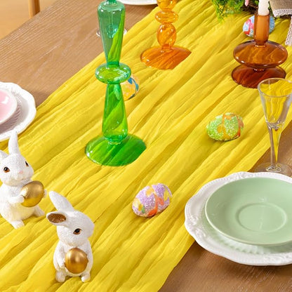 Lemon Yellow Cheesecloth Table Runner Christmas Table Runner Boho Gauze 120 Inches Yellow Cheese Cloth Table Decor for Xmas Holiday Season Parties Wedding Bridal Baby Shower Decor