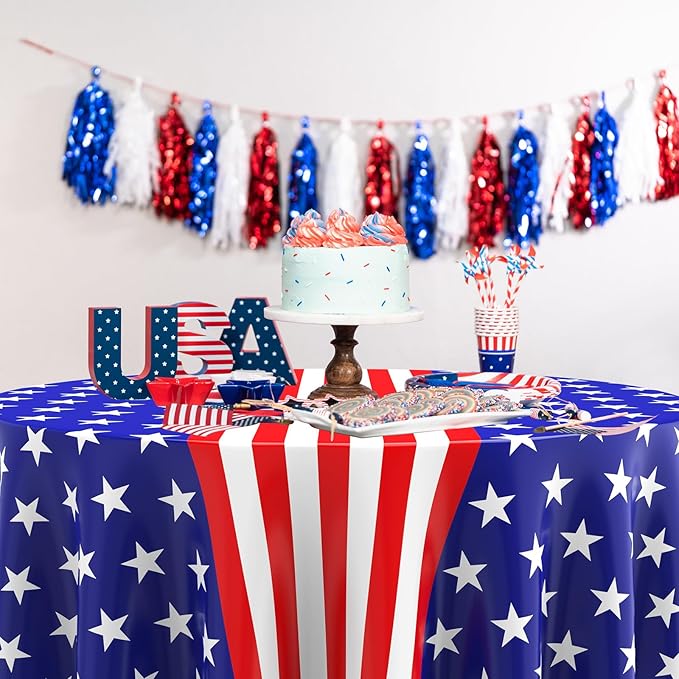 Oudain Veteran Day Tablecloth 84 Inch Plastic American Flag Tablecloths Disposable 4th of July Table Cover for Veterans Memorial Independence Day Patriotic Party Supplies