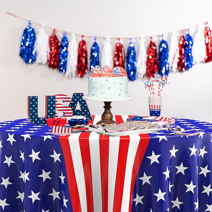 Oudain Veteran Day Tablecloth 84 Inch Plastic American Flag Tablecloths Disposable 4th of July Table Cover for Veterans Memorial Independence Day Patriotic Party Supplies