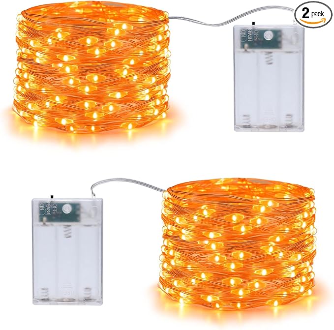 Joomer Orange Battery Halloween Fairy Lights, 2 Pack 16.4FT 50 LED 2 Modes Twinkle String Lights for Indoor Outdoor Halloween Decorations