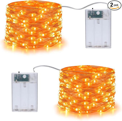 Joomer Orange Battery Halloween Fairy Lights, 2 Pack 16.4FT 50 LED 2 Modes Twinkle String Lights for Indoor Outdoor Halloween Decorations